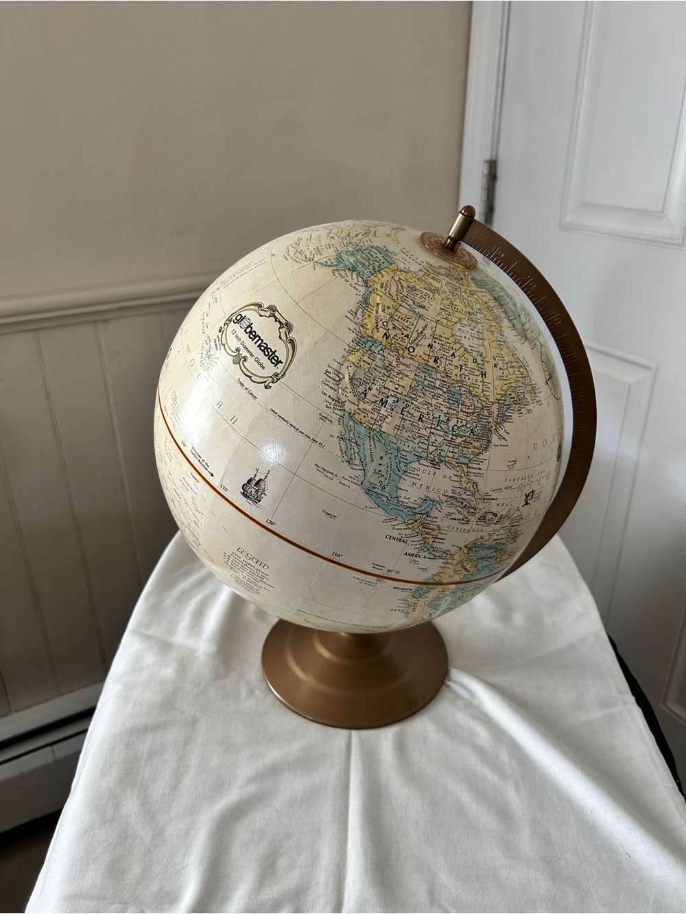 Vintage Replogle 12” Globemaster World Globe-Raised Relief Metal Base